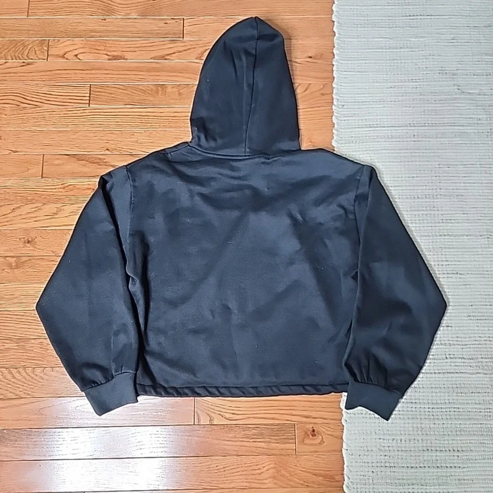 LA Gear Cropped Black Sweatshirt Hoodie Gym Active 80s 90s Retro USA Cut Out L - Picture 3 of 7